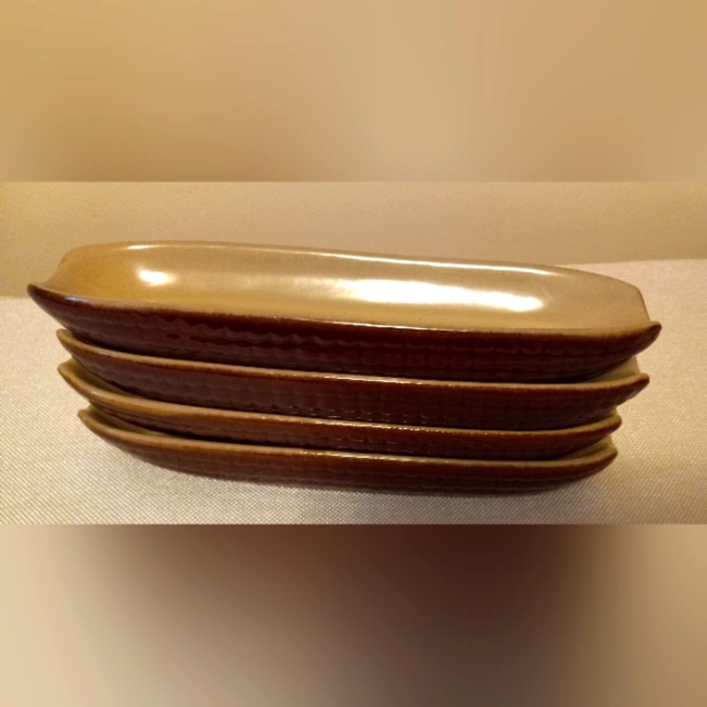 Vtg Set Of 4 Ceramic Corn On The Cobb Servers